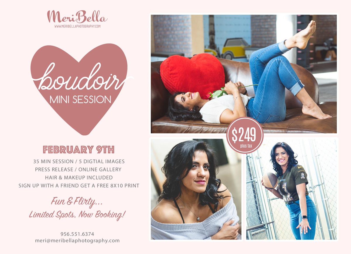 Meri_Heggie's tweet photo. Looking for something fun for Valentine’s? Book your Valentine’s gift for him, with a Fun &amp; Flirty Valentine’s Day Mini-Boudoir Session, or heck just do it for yourself! DM me with any questions. 7 spots left!
#meribellaphotography https://t.co/8EFu5tvT07