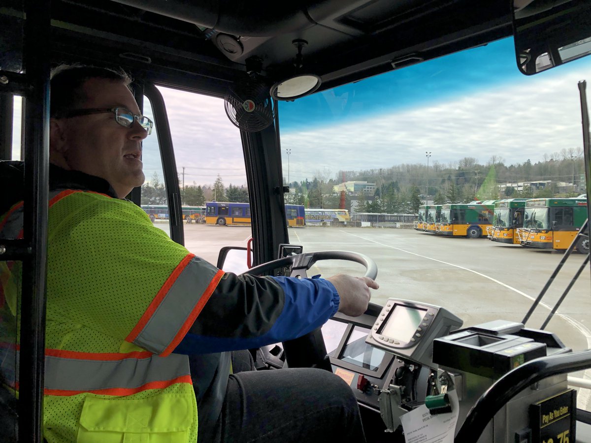 Reporter Ryan Harris pilots a new battery-electric Metro bus