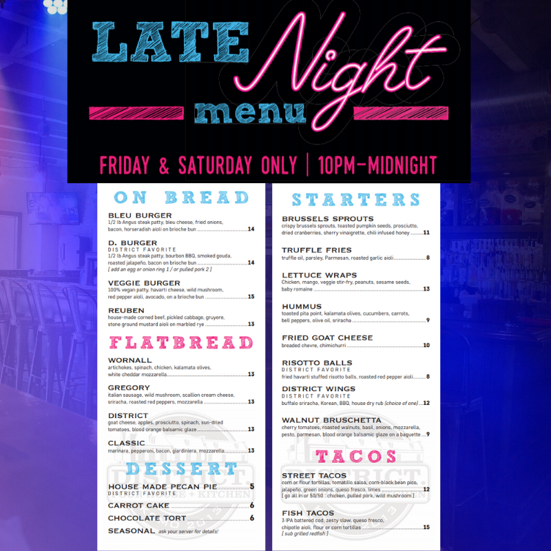 EVERY Friday and Saturday, join us for our LATE NIGHT MENU! 10 PM to MIDNIGHT. #LateNightMenu #Weekend