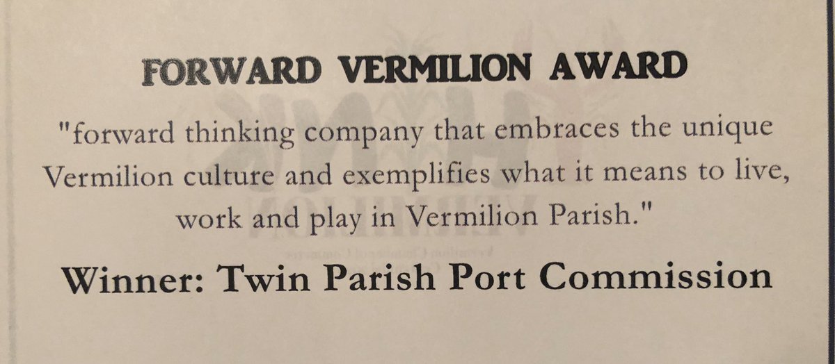 T8c23's tweet photo. Vermilion Chamber of Commerce 

Centennial Celebration

Forward Vermilion Award
Twin Parish Port Commission https://t.co/xeKxLjvB2R