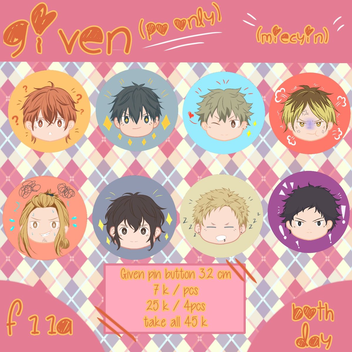 Yuxue981's tweet photo. Hallo~ aku buka PO merch CF sampe 12 Februari nih ✨
Fandom: Given, Paradox Live, Jojo, Naruto, Dororo, dan Nezha

Stoknya sedikit nih maaf ya :')
Untuk pemesanan bisa dm aku 👍
#cf14 #comifuro14 #katalogcf #comifuro #givenanime #nezha #naruto #dororo #bae #cozmez #jojo #jjba https://t.co/X4TaD8N1WQ