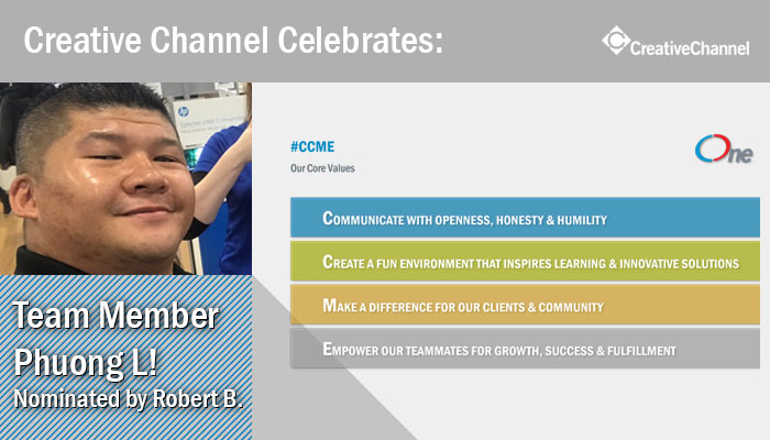 CCSRetailXpert's tweet photo. Creative Channel’s peer-recognition “CCME” is awarded to team members who have gone above and beyond to make an incredible difference, while exemplifying our core values. This week, we celebrate Phuong L.! 

#teamwork #creativechannel #appreciation #recognition https://t.co/lyin2D3e4n