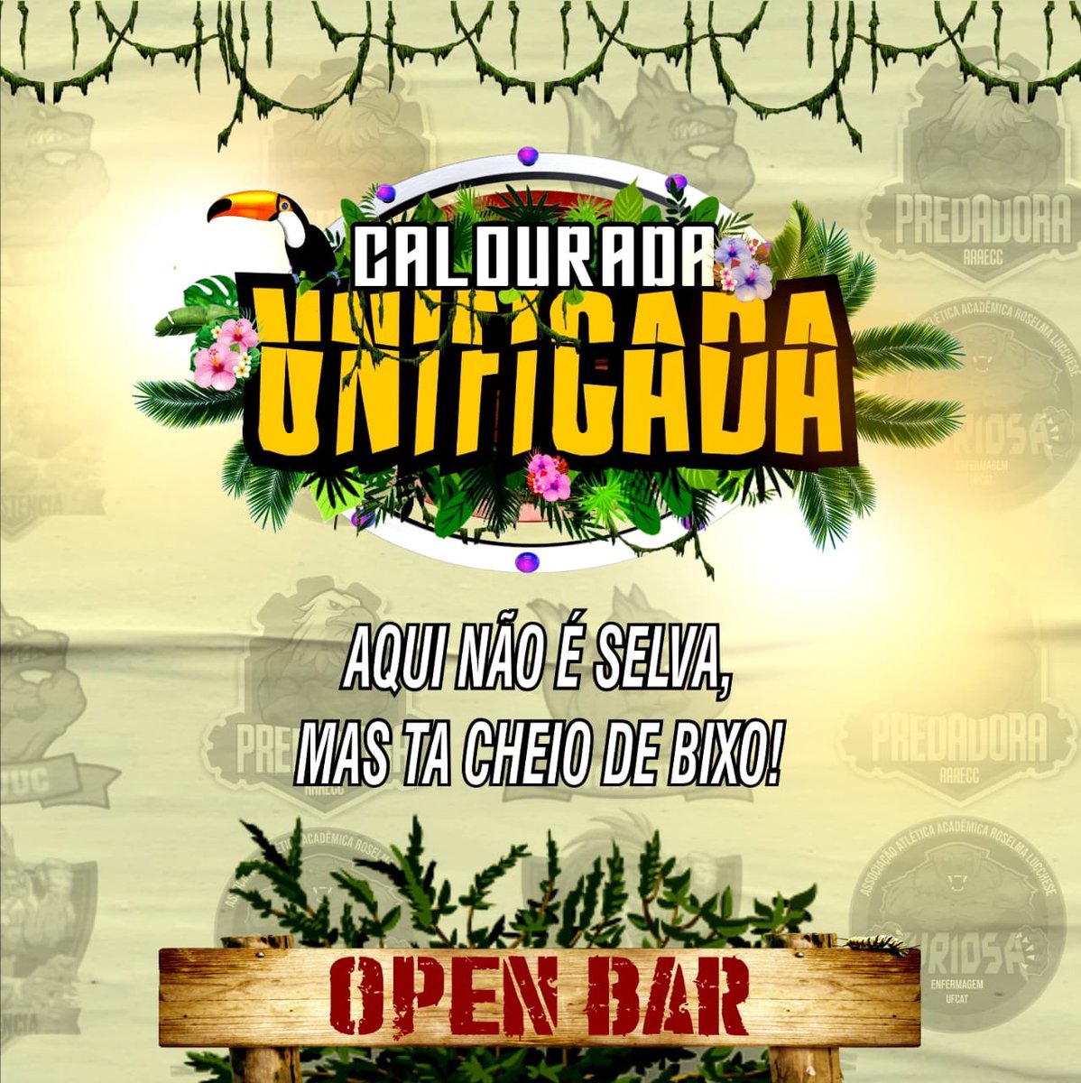 aaarlfuriosa's tweet photo. Bixos, sejam todos bem-vindos. Preparem-se para uma festa inesquecível, onde a curtição, fritação e pegação não tem fim!
.
Vem aí, CALOURADA UNIFICADA!  Aqui não é selva, mas tá cheio de bixos! https://t.co/W4RW2VBtZ4