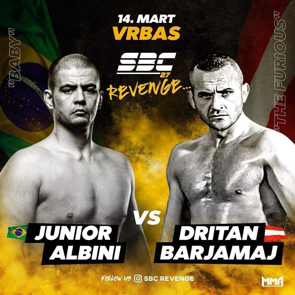 BigMarcel24's tweet photo. Junior Albini got his first fight booked since his release from the UFC. He is fighting Dritan Barjamaj at #SBC27 in Vrbas, Serbia on March 14th. https://t.co/BQH97AJoRf