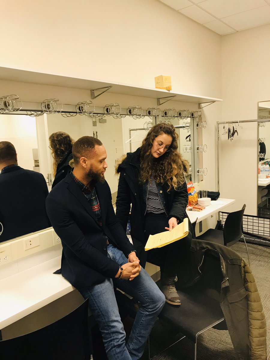 PPLiveIowa's tweet image. Behind the scenes. @swalker06 with @vtessler right before @crookedmedia @jonlovett #LovettorLeaveIt at @HancherUI #iacaucus