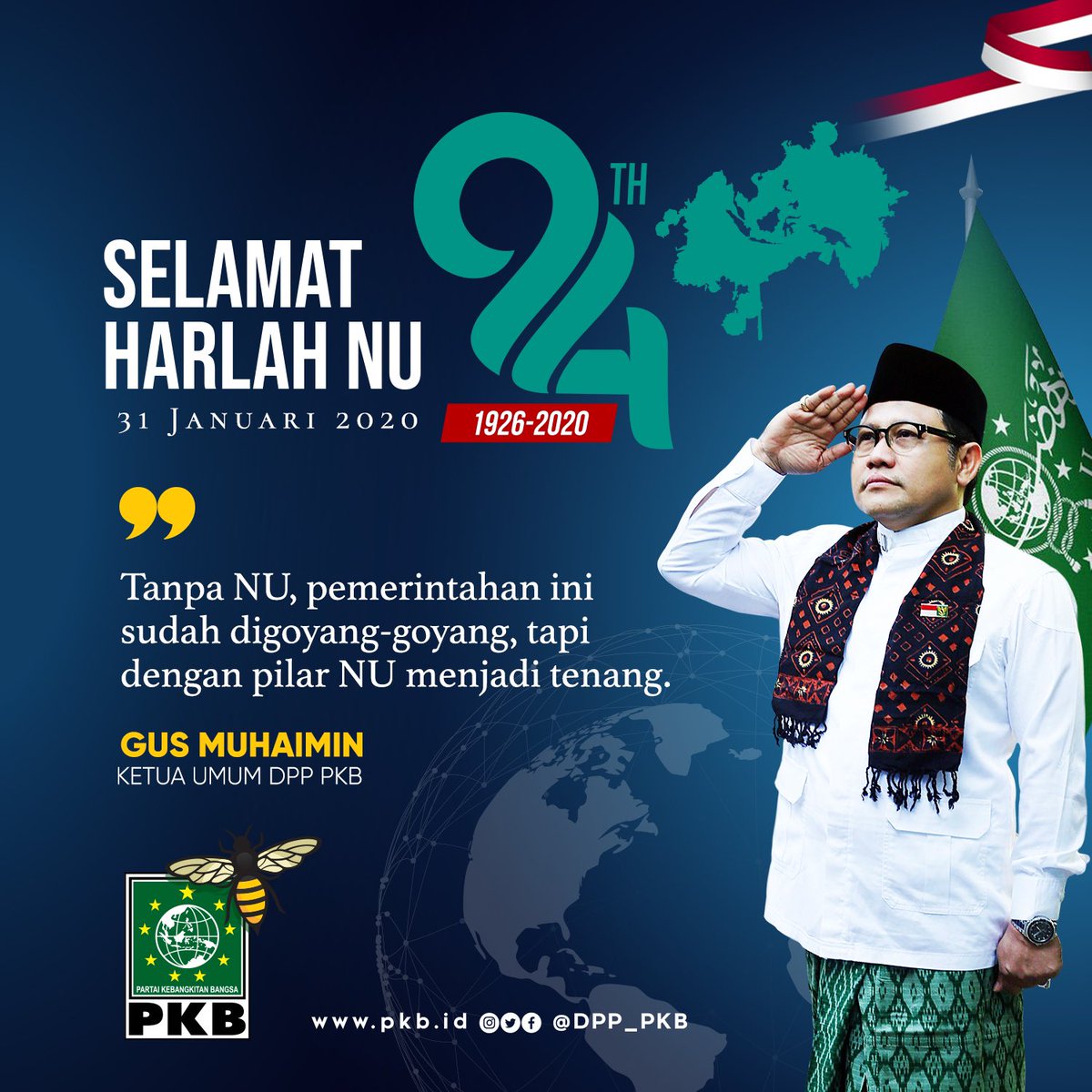 DPP_PKB's tweet photo. Selamat Harlah ke 94 Nahdlatul Ulama. Semoga terus istiqomah menjalankan tugas menjadi perekat dan penjaga NKRI.

#Harlah94NU https://t.co/sEFPbKeCyT