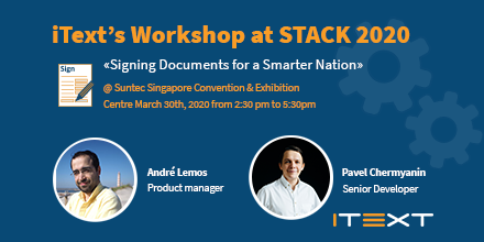iText's tweet photo. We’re delighted to be speaking at #Stack2020 in Singapore. In our workshop, we'll collectively build a sample app to integrate with the National Digital Identity (NDI) programme led by GovTech. Feel free to join us. https://t.co/5vY9SpqQoh https://t.co/BCRezuNjkM