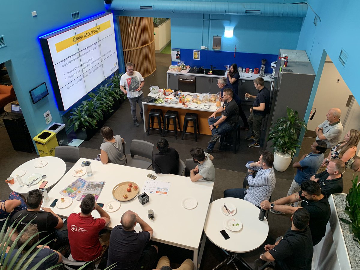 A meeting with a focus on green! Peter taking us through the importance of recycling at our <a href="/ICommAUS/">IComm Australia</a> Melbourne office.