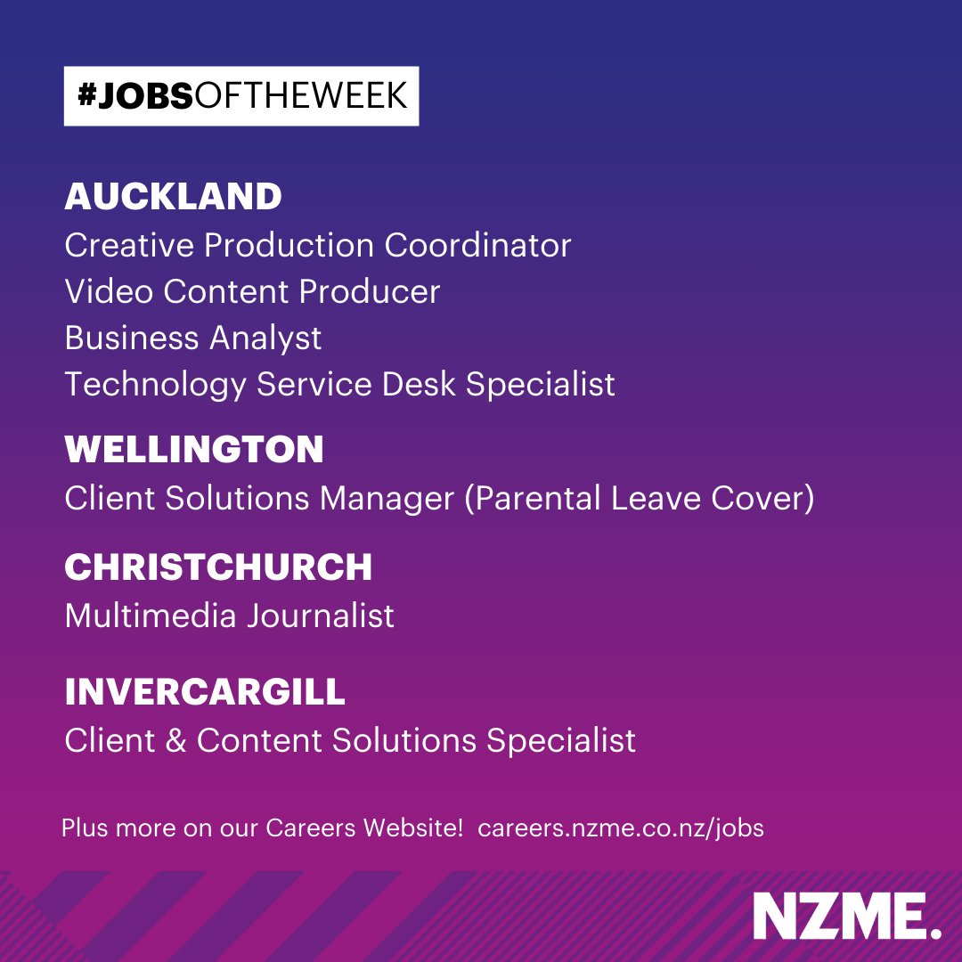 #jobsoftheweek Come and join one of our many offices throughout New Zealand! Visit our Careers site to apply for these (and other!) brilliant opportunities. #nzmecareers

lnkd.in/gWwFkpT