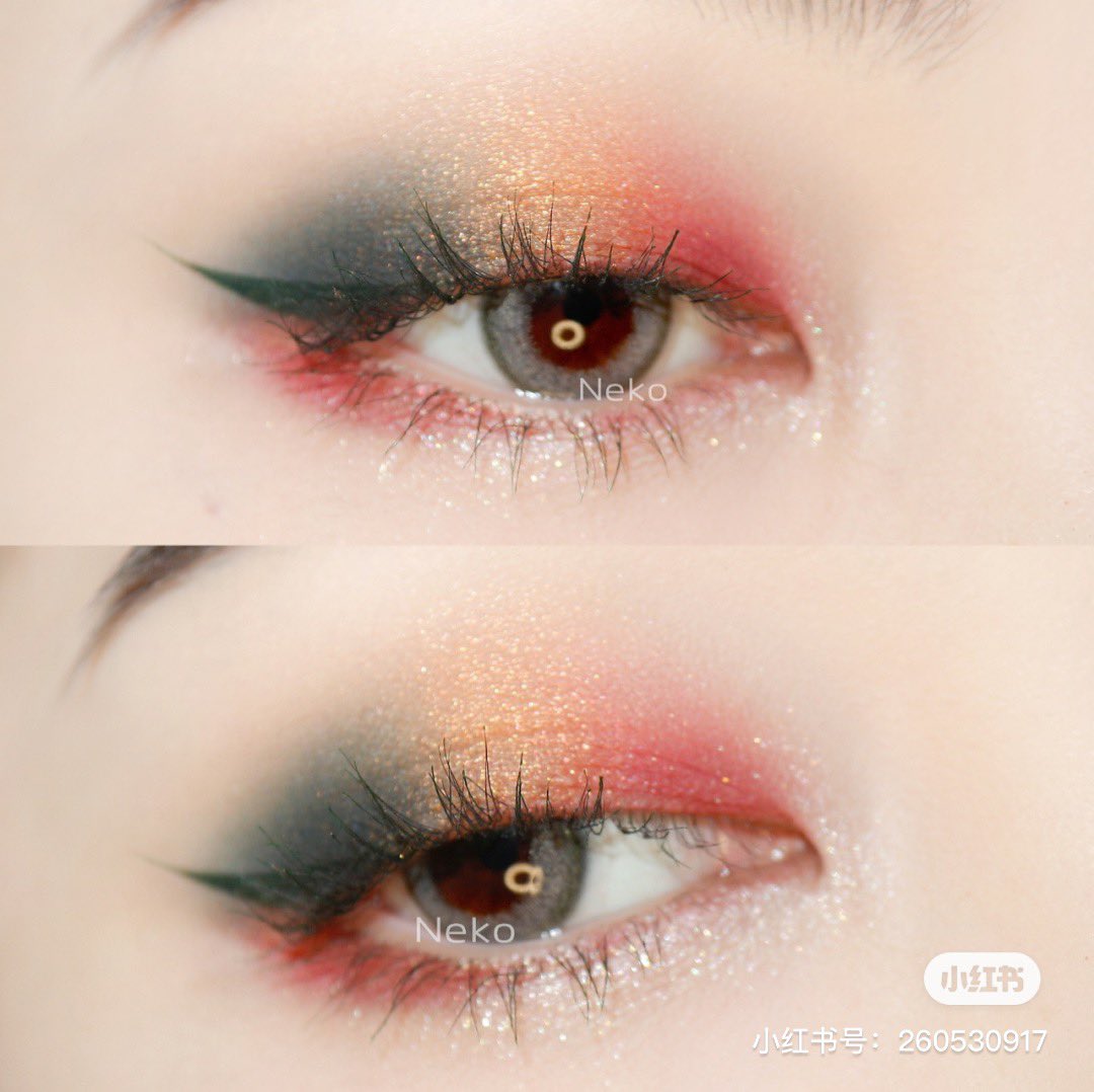 秘密 Mimi 中国コスメを1 3日でお届け プロセス 1をまぶた前の3分の1にのせ 目の下の三角ゾーンにものせる 2をクリースにのせる 3を黒目の上にのせ1と2の境目をぼかす 4を涙袋にのせる 完成 赤色を上品に使えるアイメイクなので