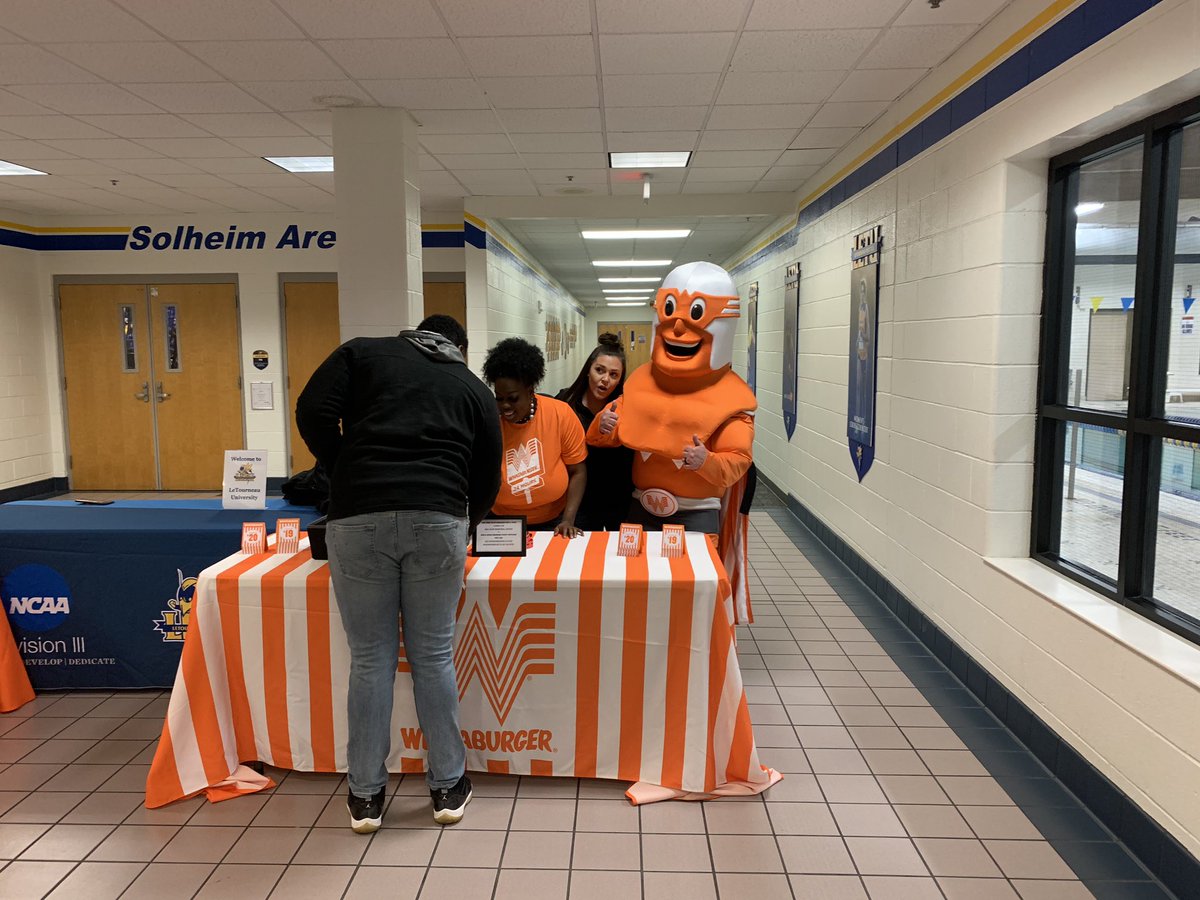 LETUAthletics's tweet image. .@Whataburger is here at @LETUMBB. Chance to win #Whataburger for a year. Get to #Solheim now. #RivalryWeek