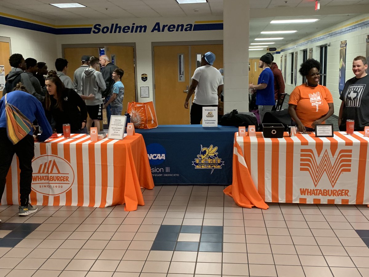 LETUAthletics's tweet image. .@Whataburger is here at @LETUMBB. Chance to win #Whataburger for a year. Get to #Solheim now. #RivalryWeek