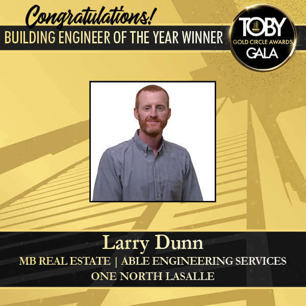 Congrats to Larry Dunn, Chief Engineer with <a href="/MBREChicago/">MB Real Estate</a> and  <a href="/Ableserve/">Ableserve Management</a> at One North Lasalle, tonight's WINNER of our Building Engineer of the Year award! #OneNorthLasalle <a href="/IUOELocal399/">IUOE Local 399</a>