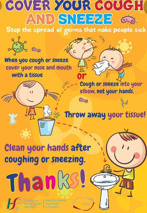 stcolmanscloyne's tweet photo. Stop the spread of bacteria and viruses! #Washyourhands #often #soapandwater
#Whencoughingorsneezing #coveryourmouth #alwayshaveatissue #useatissue #Throwawaytissue #washyourhands. #coughorsneezeintoflexedelbow. https://t.co/ZiXueQKMwB @HSELive @tusla #EverySchoolDayCounts https://t.co/coLlvNOJNh