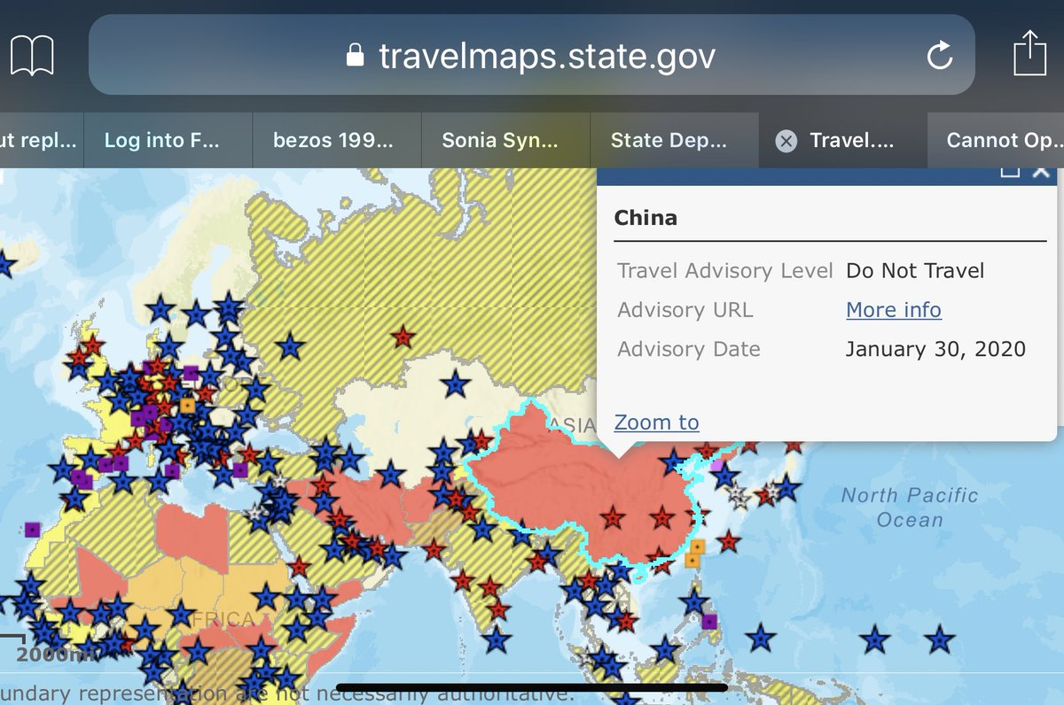 Earlier in this  #coronavirus thread, I mentioned that  @cdcgov has only three levels.  @StateDept has four and just hit the fourth level for China.  https://travel.state.gov/content/travel/en/traveladvisories/traveladvisories/china-travel-advisory.htmlAny CDC folks or experts on the CDC here who can explain why it doesn’t have this 4th level - do not travel?