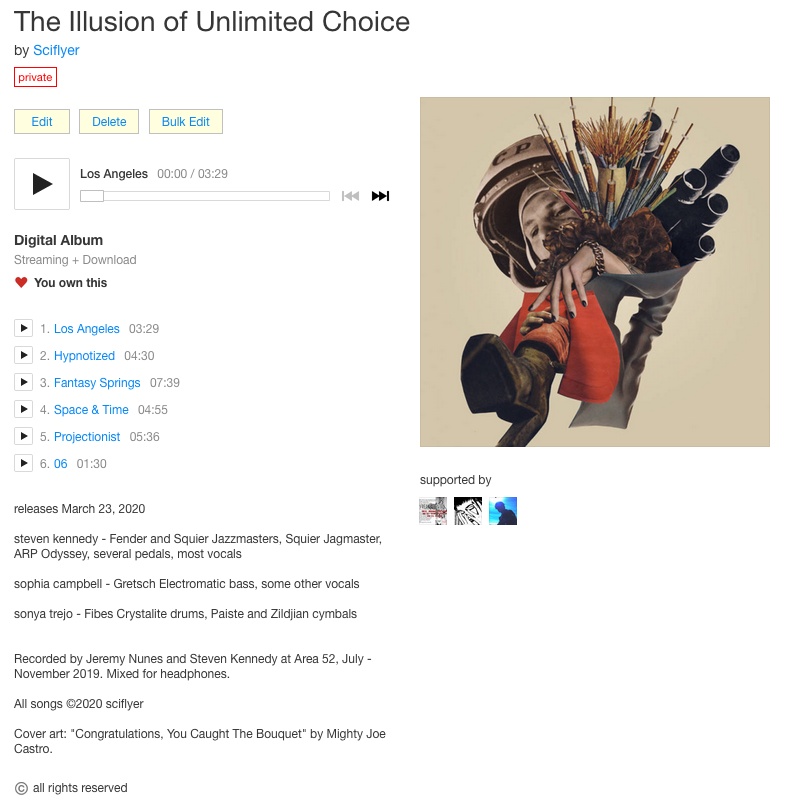 SciflyerBand's tweet photo. The "release date" in the screenshot is arbitrary to keep it private at Bandcamp for now...but this is still coming soon... https://t.co/vBBFXKNPbf