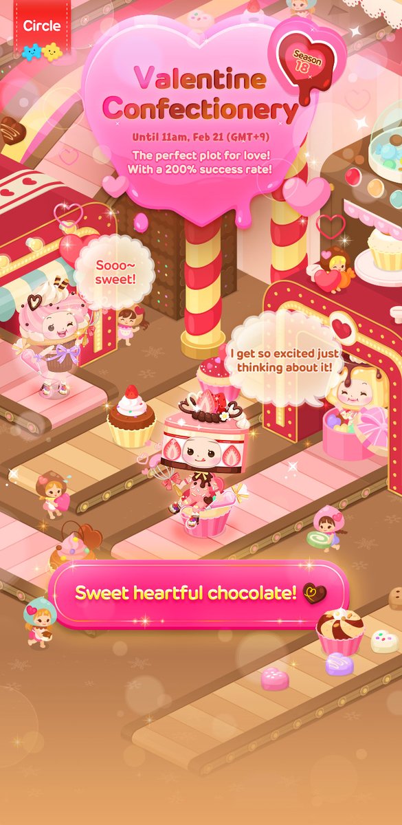 LINEPLAY_Info's tweet photo. The perfect plot for love! With a 200% success rate! A new seasonal Circle gacha and skin has arrived! Check out Circle Season 18, "Valentine Confectionery", before February 21 at 11am (GMT+9)! https://t.co/m9XtKzqN5w