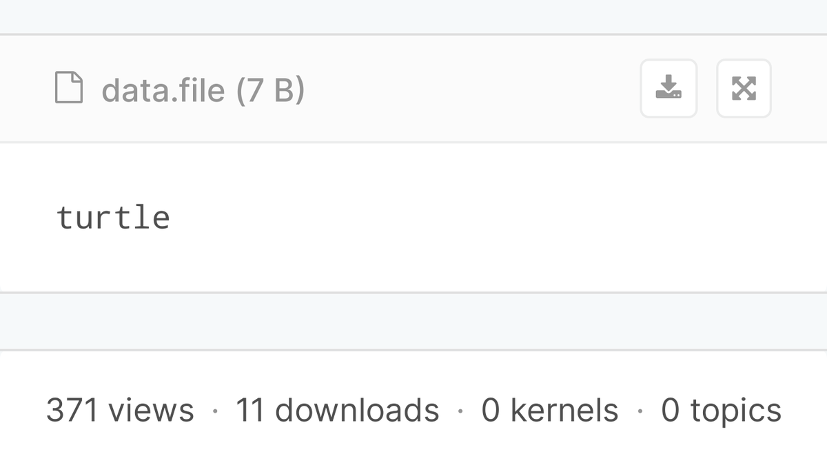 File called data.file (7 B) that just contains the text "turtle". 371 views, 11 downloads.