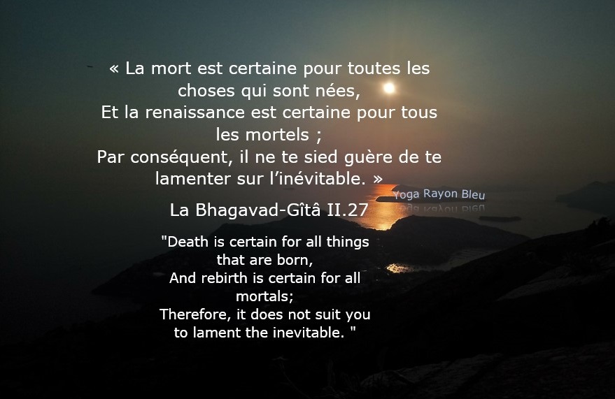 Helene Yogarayonbleu La Mort Est Certaine Pour Toutes Les Choses Qui Sont Nees Et La Renaissance Est Certaine Pour Tous Les Mortels Par Consequent Il Ne Te Sied