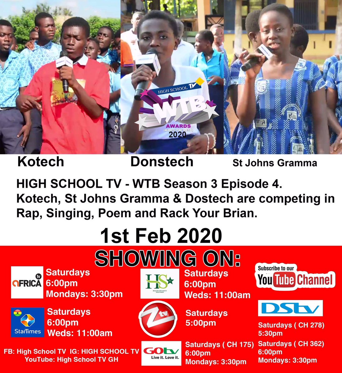 HighSchoolTVGH's tweet photo. Don't Miss the battle this Saturday..
Kotech, St Johns Gramma & Dostech are competing in Rap, Singing, Poem and Rack Your Brian this Saturday #Kotech #Stjohnsgramma #dostech #wtb2020 #highschooltv #foodtechltd
thanks to @LtdFoodtech https://t.co/Pe8EdIy3Ag
