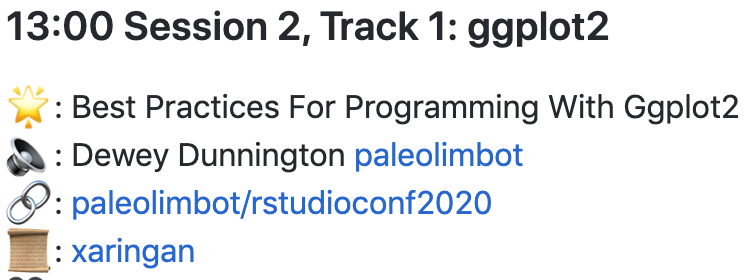 I have started collecting slide material for all the wonderful talks at #rstudioconf ✨

PR are welcome! 

github.com/EmilHvitfeldt/…

#rstudioconf2020 #rstats