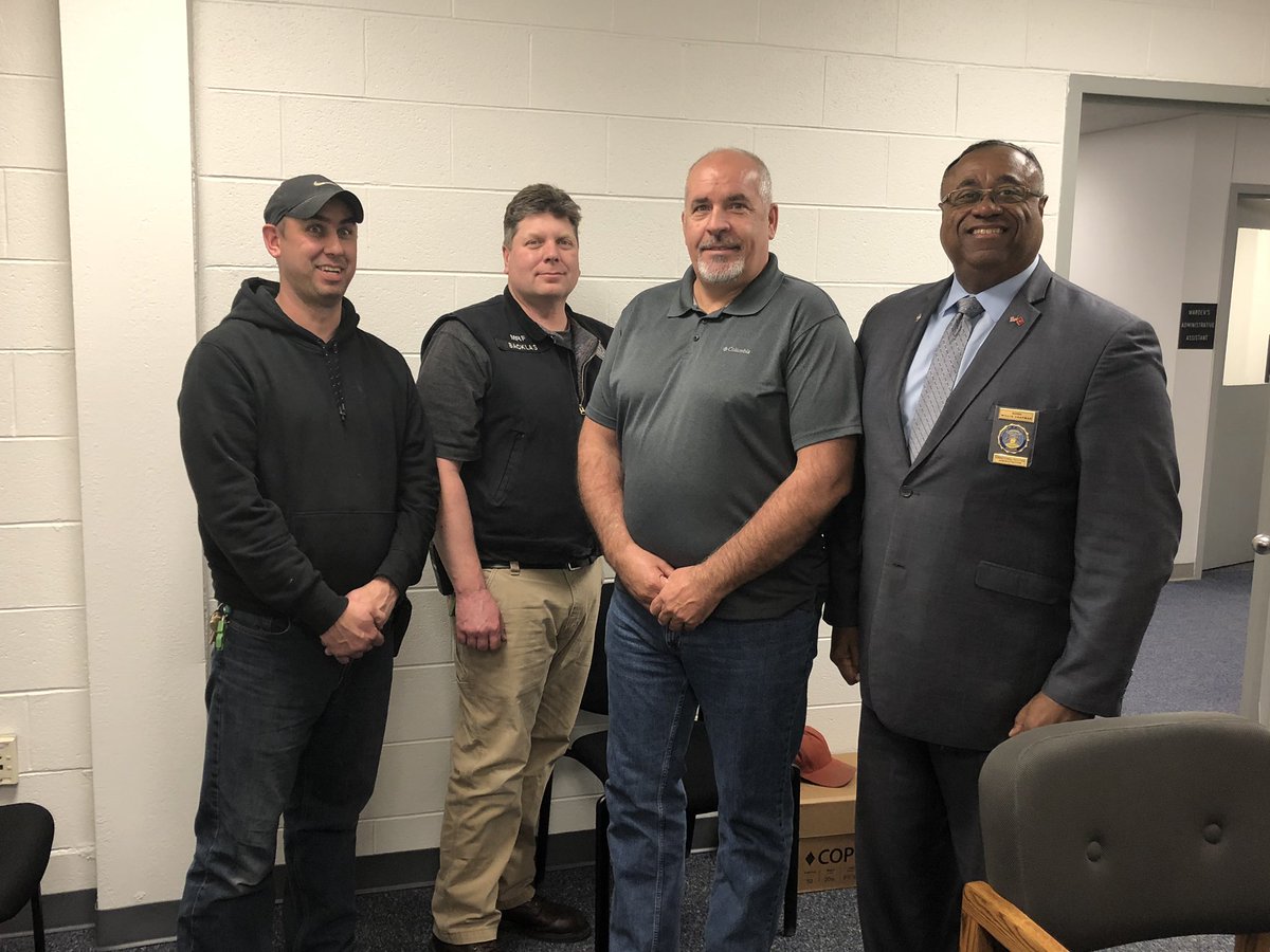 Stephenson_G4's tweet photo. Warden Chapman presented MRF maintenance employees John Black, Mike Backlas and Loren Stark Warden’s coins for their immediate and professional response to a recent gas main leak and repair. https://t.co/Y73rZ56iOw