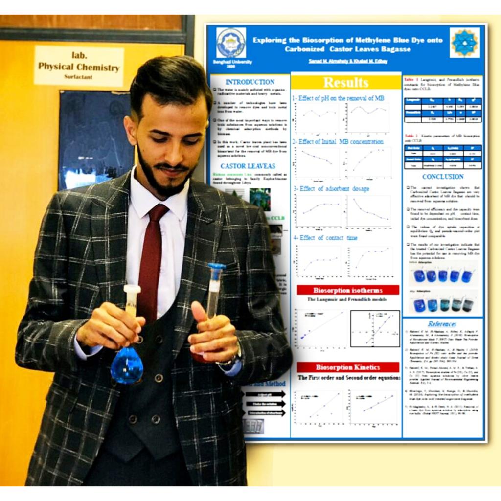 s_mshety's tweet photo. #ChemistryDay ✨
#Presentationposter 
#universityBenghazi #UOB 

Exploring the Biosorption of Methylene Blue Dye onto Carbonized Castor Leaves Bagasse https://t.co/pqOPakzsUI