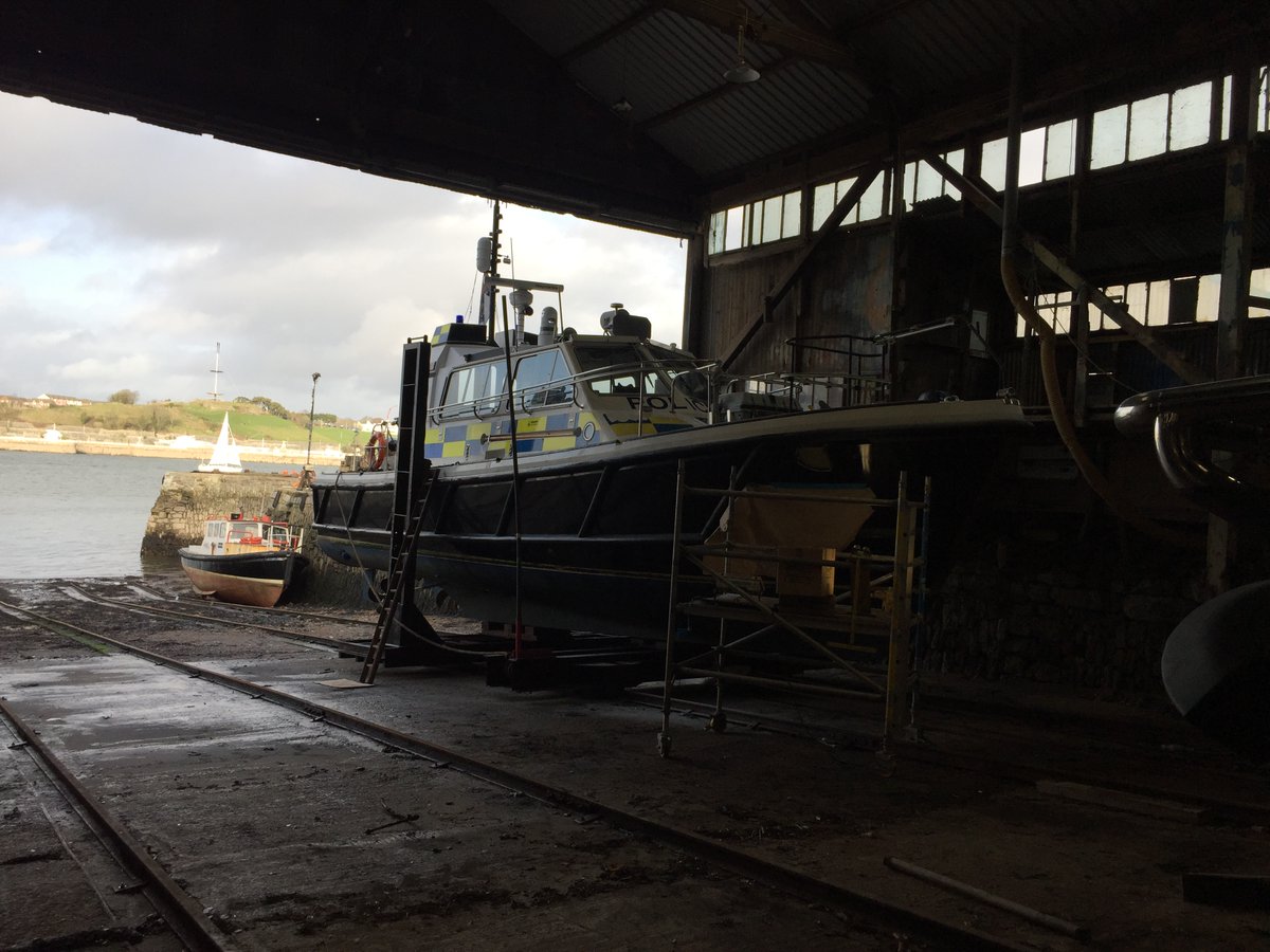 Police vessel Pegasus currently on the slipway for maintenance and repair work - at Uk Docks Mashfords we carry out GRP, engineering, electrical & electronics, Rib tube repairs, woodwork & general shipwrighting. Contact us today for more information @docks_uk @Cummins @flir