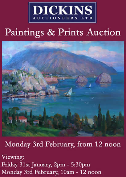 DickinsAuctions's tweet photo. Don't forget our next Paintings &amp; Prints Auction is on Monday (3rd Feb), viewing today from 2pm until 5:30pm and Monday from 10am. View our catalogue online now https://t.co/0S3MLTzOTF https://t.co/pagIHP3o13