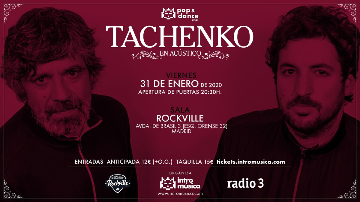 intromusica_pro's tweet photo. Esta noche segundo #PopAndDanceSmall del año en la sala #Rockville
Desde Zaragoza, @TachenkoGrupo en acústico🎤
🎫: https://t.co/ruDNDiC6du https://t.co/x7tloEspqN
