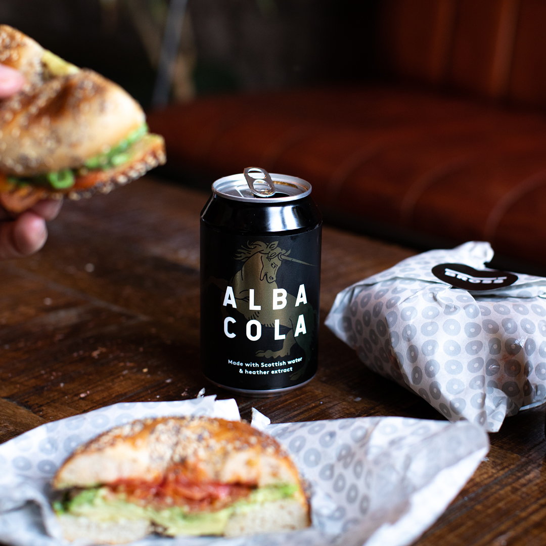 Alba__Cola's tweet photo. If you've never had a @BrossBagels then where have you been? A Hungry Vegan on sesame, washed down with a can of Alba Cola. Lunch is served.
#AlbaCola #Edinburgh #BrosBagels https://t.co/0oOdGlbs9d