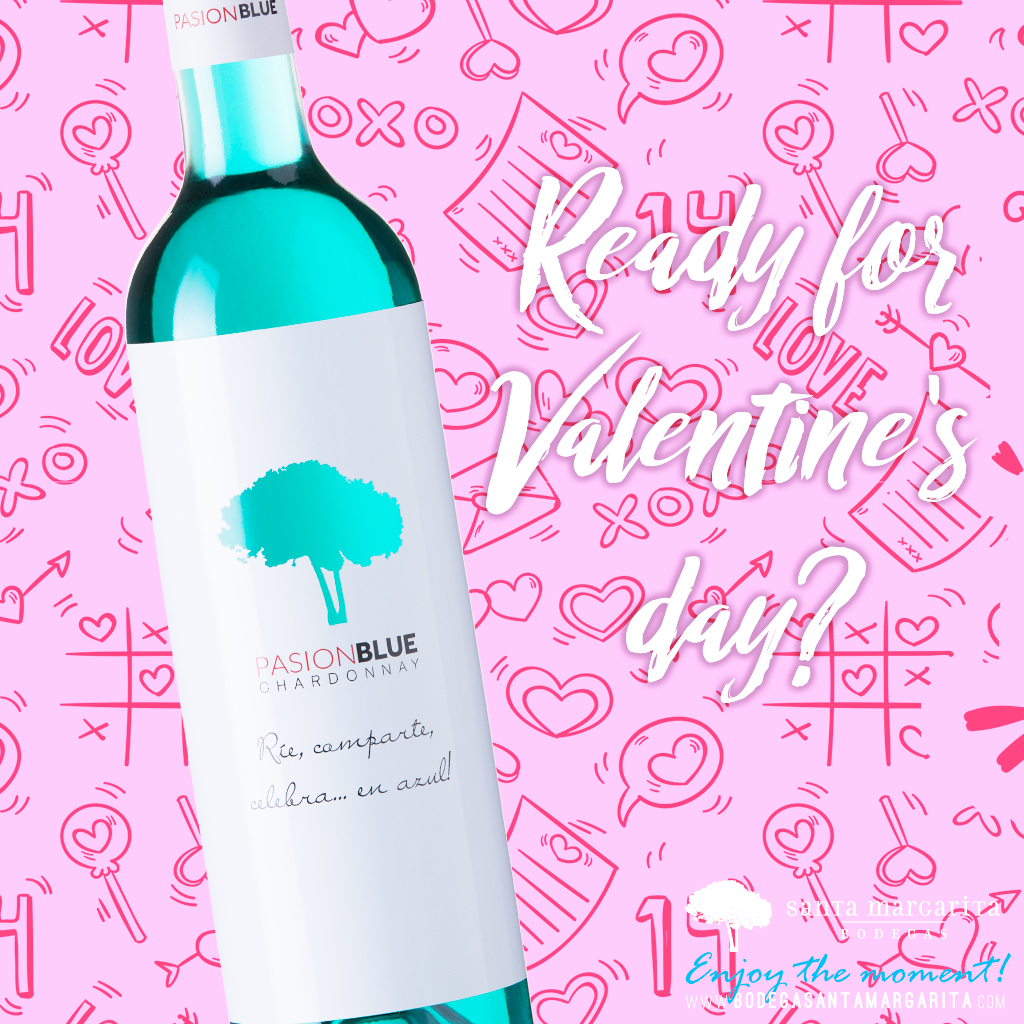 BodegasSantaMar's tweet photo. Valentine’s Day is fast approaching but have you got everything ready for the special day? Surprise your other half and #bePassionate! 😜 💙  #SantaMargarita #EnjoyTheMoment

#pasionwines #winelovers #vinoazul #vinbleu #vino #castillalamancha #winerist #passion #valentinesday https://t.co/K3NuCMtU5s