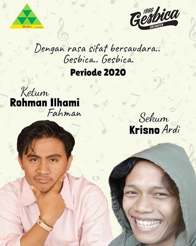 Selamat atas terpilihnya Ketua Umum @rhmanif dan Sekertaris Umum @krisnoardii UKM GESBICA Periode 2020 UIN SMH BantenSelamat atas terpilihnya Ketua Umum @rhmanif dan Sekertaris Umum @krisnoardii UKM GESBICA Periode 2020 UIN SMH Banten