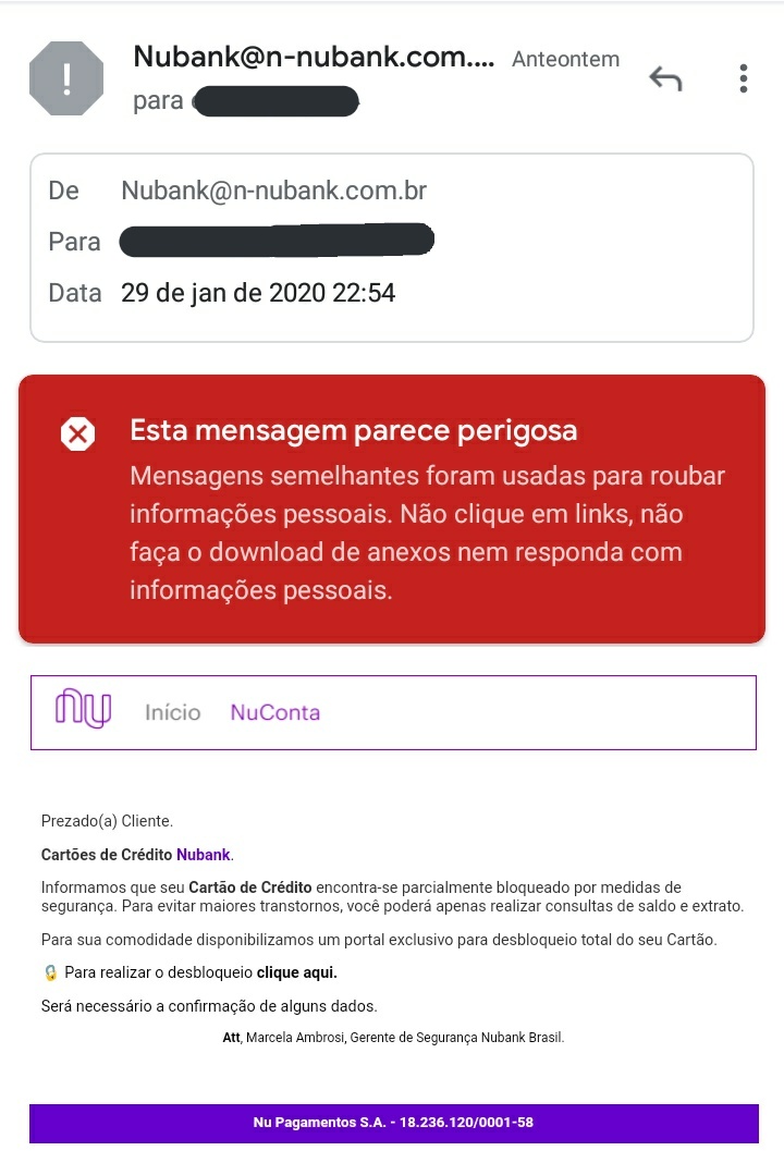 Tentativa de golpe com suposto e-mail do Nubank : r/golpe