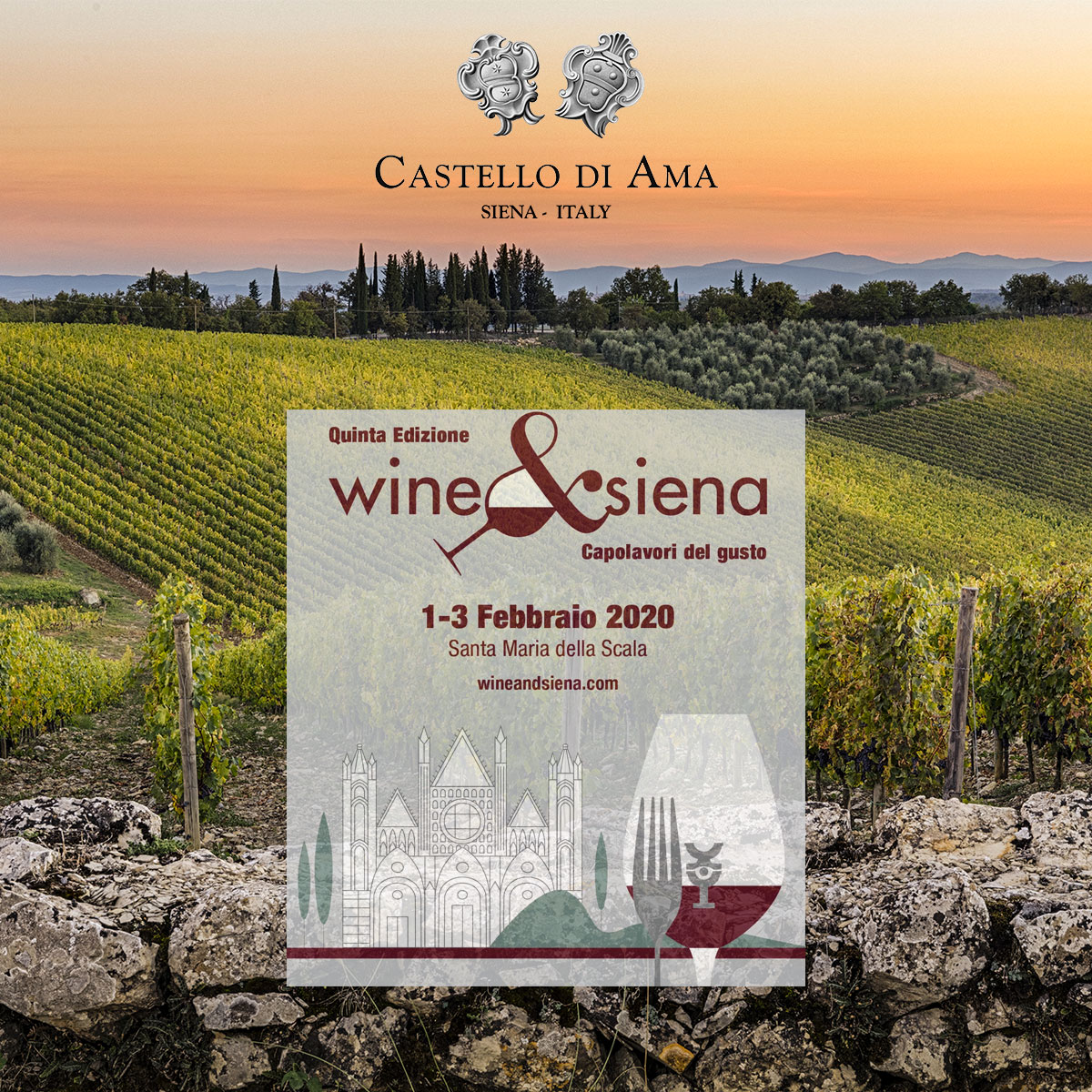 🗓️Vi aspettiamo dal 1 al 3 Febbraio al Wine&Siena, per celebrare in una delle città simbolo della viticultura italiana, le eccellenze enogastronomiche premiate @the_winehunter 🍷 . . #castellodiama #chianticlassico #wineandsiena2020