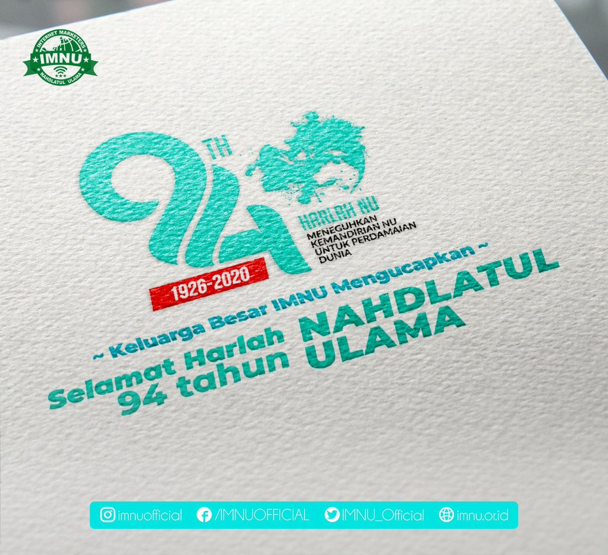 imnudemak's tweet photo. IMNU Mengucapkan
Selamat Hari Lahir Nahdlatul Ulama ke 94, dg mengusung tema Meneguhkan Kemandirian NU Utk Perdamaian Dunia, kita harus selalu yakin dan Optimis bahwa NU akan selalu berada di tengah sebagai penyeimbang, baik utk Indonesia dan jg seluruh Dunia

#HarlahNU94 #IMNU https://t.co/XFhtyZK84b