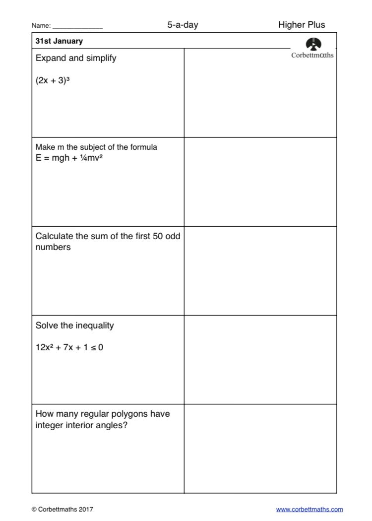 Corbettmaths's tweet photo. Studying for Higher GCSE Maths? Try today's Foundation Plus, Higher &amp; challenging Higher Plus #maths5aday answers: https://t.co/sVLNKxUe8M https://t.co/zoJjyMQCJq