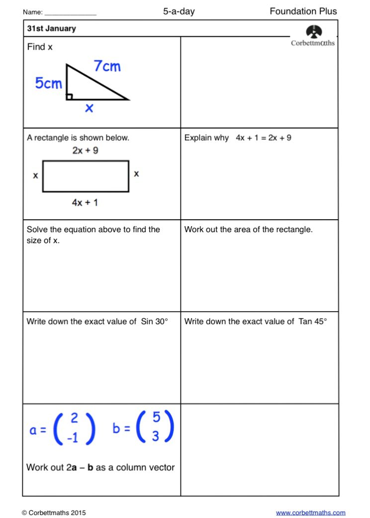 Corbettmaths's tweet photo. Studying for Higher GCSE Maths? Try today's Foundation Plus, Higher &amp; challenging Higher Plus #maths5aday answers: https://t.co/sVLNKxUe8M https://t.co/zoJjyMQCJq