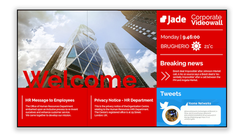 VoomeNetworks's tweet photo. Jade software by @VoomeNetworks is a flexible and scalable enterprise #digitalsignage platform for a wide variety of industries and business needs. Find out more at #ISE2020 at our stand 8-K192. https://t.co/UVnxus3zjA https://t.co/QhoLnEqwFb