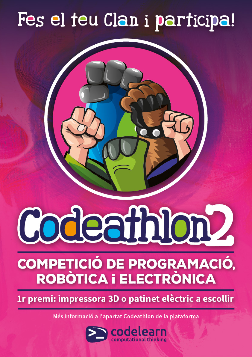codelearn_cat's tweet image. Obertes les inscripcions per a la tercera prova presencial de la #Codeathlon, on viurem el desenllaç de la segona edició de la millor lliga de programació i robòtica! ;)

La prova tindrà lloc el 29 de febrer al @yomobcn.
Data límit d&apos;inscripció dels clans: 12 de febrer!