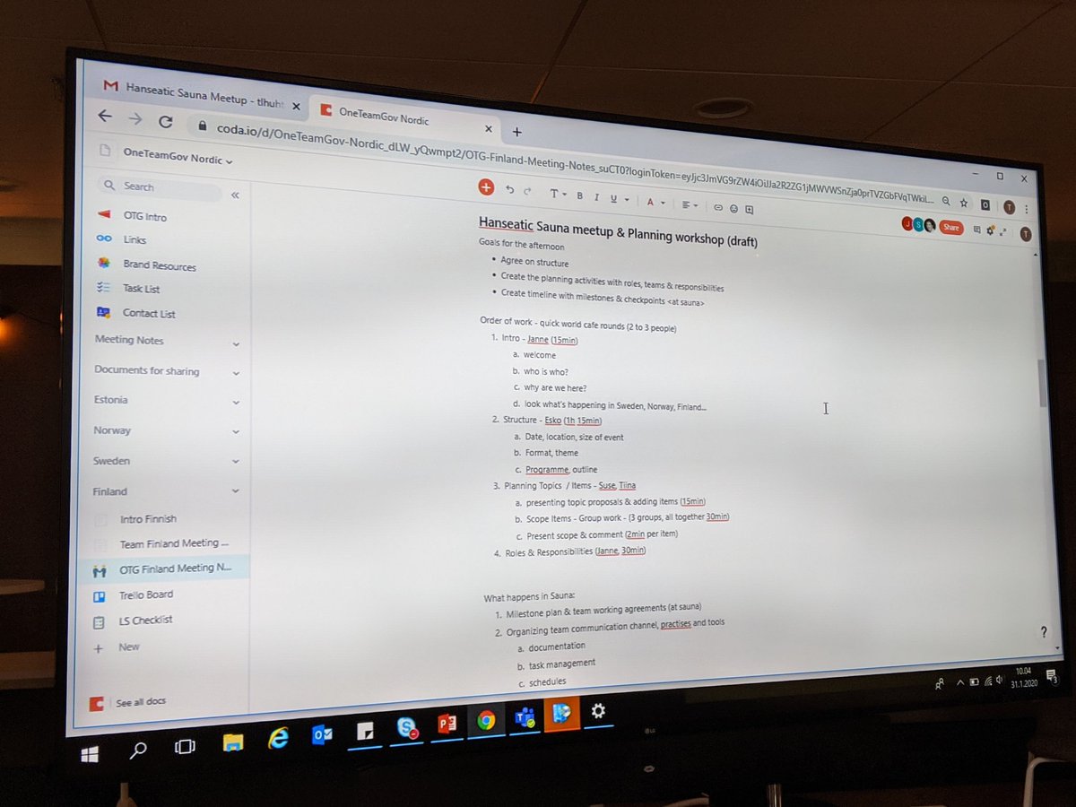 The day has arrived! Getting ready for our <a href="/OneTeamGovNo/">OneTeamGov Norge</a> &amp; <a href="/OneTeamGovSE/">One Team Gov Sverige</a> to arrive in Helsinki to plan the epic OTG Nordic conference in June. Hanseatic league sauna meeting day is here! #sauna #productivity #northernway