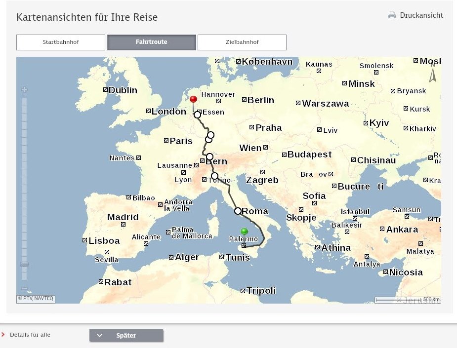 De prijs v/e treinreis tegenover vliegen: belachelijk! Voor €90,40 ga ik met <a href="/EvelinaRegula/">Eef</a> helemaal van #Sicilië naar Nederland, met priority boarding en onbeperkte bagage. Ryanair? Easyjet? Quatsch! Trenitalia,<a href="/ItaloTreno/">Italo Treno</a>,<a href="/RailService/">RailService SBB CFF FFS</a>,<a href="/DB_Bahn/">Deutsche Bahn Personenverkehr</a> &amp; <a href="/NS_online/">NS online</a> - met de trein😎 1/3
