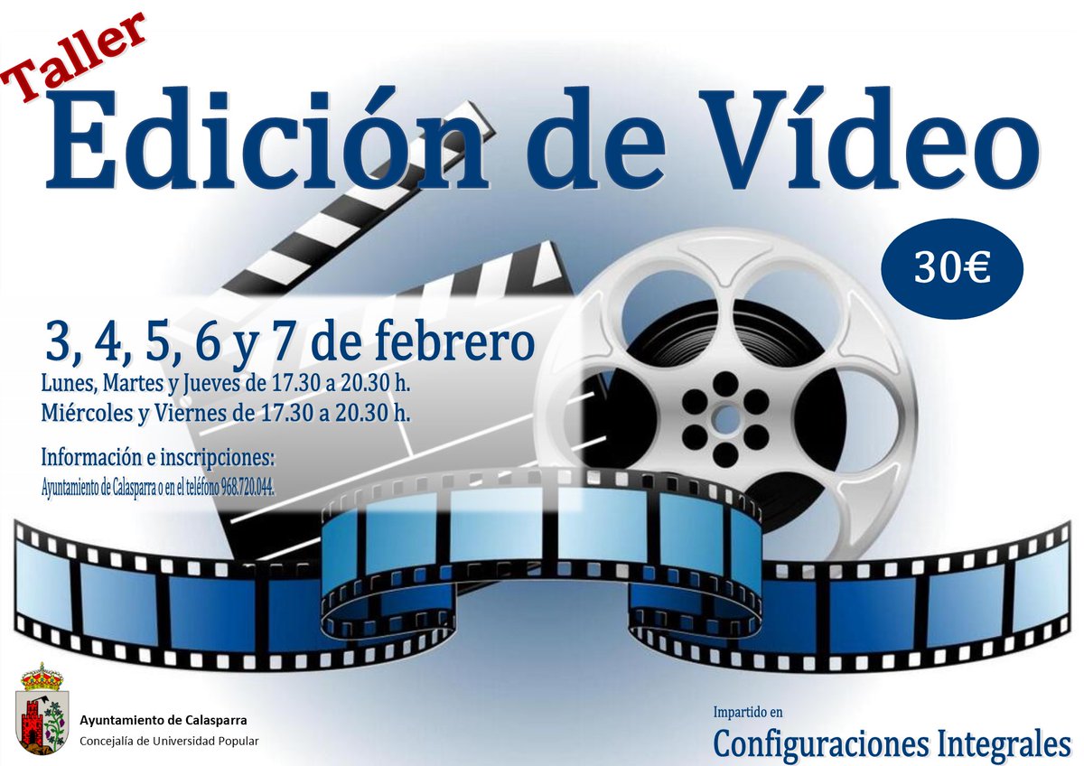 Adinor_'s tweet photo. La próxima semana iniciamos en la Universidad Popular de @AytoCalasparra con un nuevo curso... si estas interesado en la edición de vídeo esté es tu curso... No te quedes sin tu plaza. https://t.co/iOyzLaNQQX