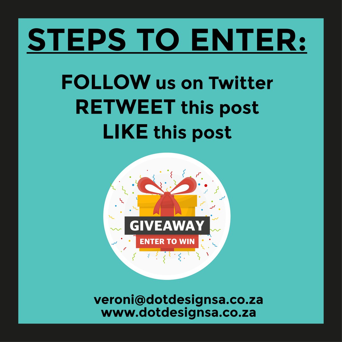dotdesignsa's tweet photo. WIN A WEBSITE... Follow, Retweet, Like.
#sme #entrepreneur #competition #winawebsite https://t.co/lCbBGsVObH