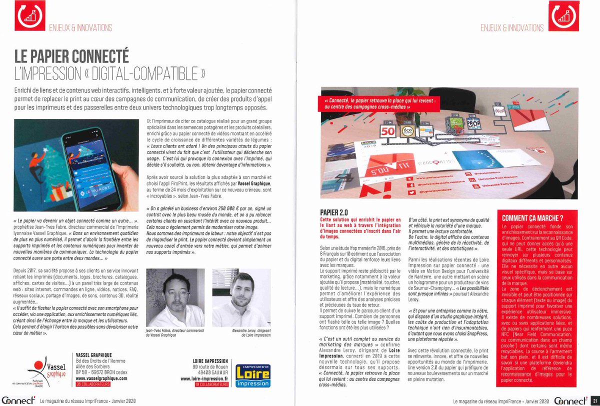 _AlexandreLeroy's tweet photo. 🚀La #RéalitéAugmentée sur supports #Print vous intéresse ? 👉Témoignage sur les enjeux de l'impression connectée dans les pages du magazine d'@ImpriFrance, illustrés par une de nos récentes réalisations 👇 https://t.co/JSg7ks06wQ