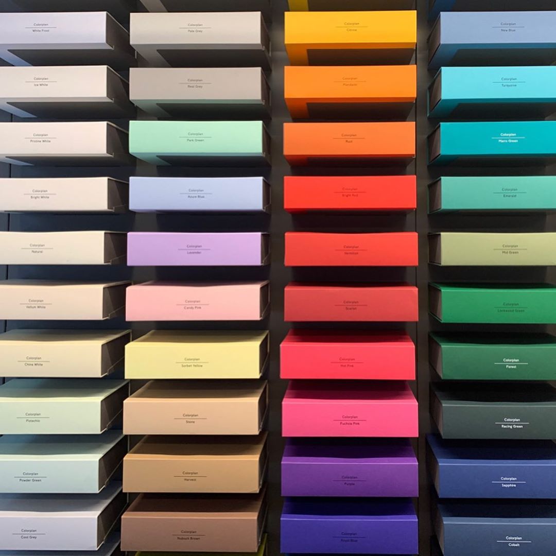 GFSmithpapers's tweet photo. Colorplan is all its glory at the #GFShowSpace in Fitzrovia, shot by Julia Hoffmann. https://t.co/tmKFtewXEQ