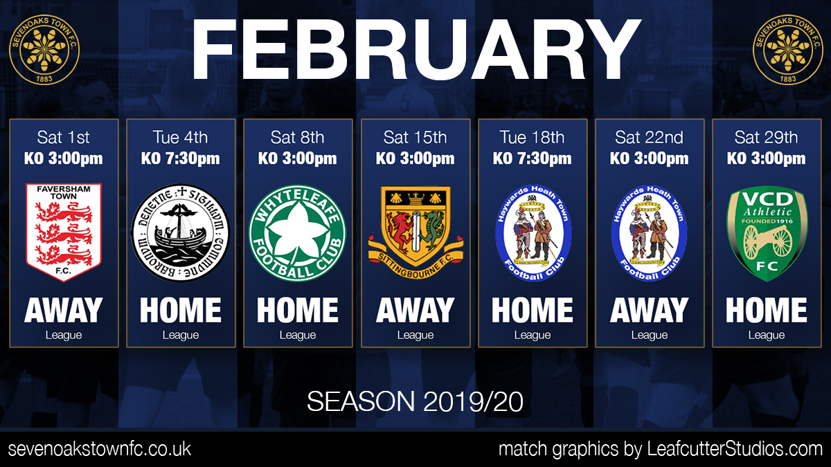 ⚽️🔵⚫️ #Fixtures ⚫️🔵⚽️

It's another massive month for the first team with 7 games to play in February

Keep up to date with all the fixtures, news, match reports and more in the #SevenoaksTownFC app

#OneClub #GetTheApp <a href="/IsthmianLeague/">The Pitching In Isthmian League</a> <a href="/KentFA/">Kent FA ⚽</a> <a href="/KentOnlineSport/">KentOnline Sport</a> <a href="/KentNLPodcast/">Kent NL Podcast 🥇🥈</a>