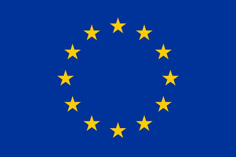 Image shows the European Union flag, with a blue background and 12 yellow stars.