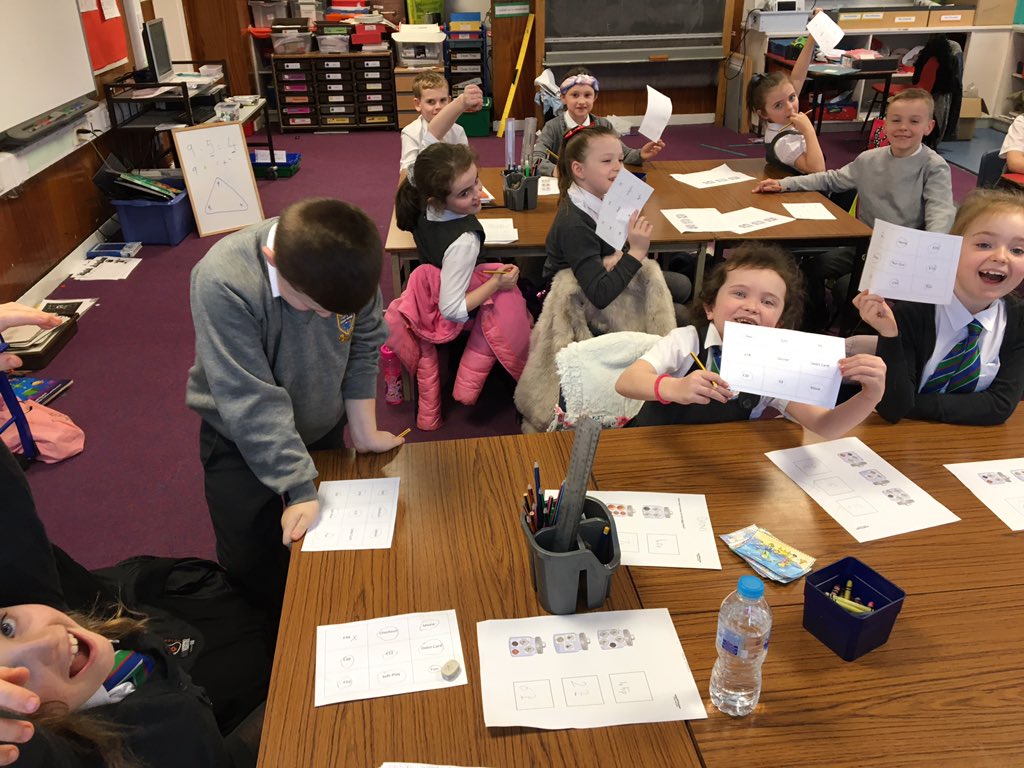 StAugustine_PS's tweet photo. Fun and games in Room 11 learning about money and the value of money! Thank you @moneyadvicescot the children had great fun. #financialeducationweek #moneybingo #activemaths https://t.co/fjwKCZxWVj