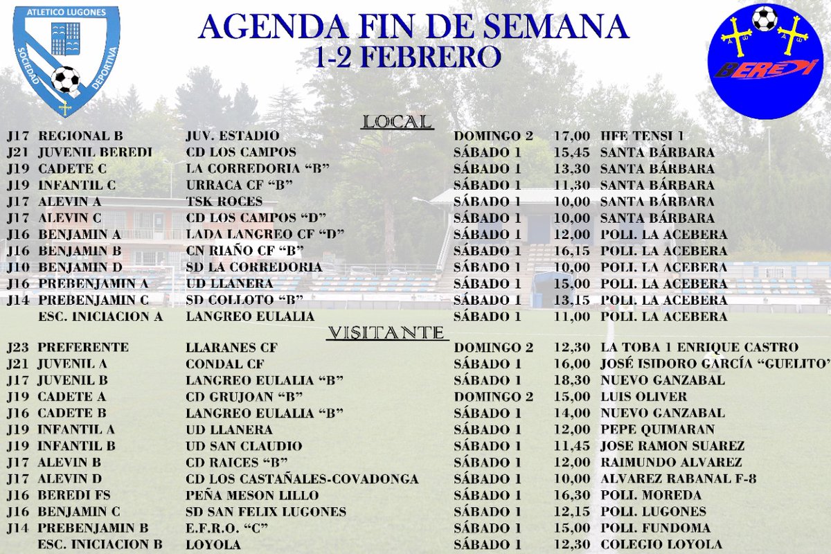 ATL_LUGONES's tweet photo. Para no perderse nada, 🗓⚽💪
Agenda Fin de Semana 

#AgendaFinDeSemana #CanteraAlPoder #AtLugones
#OrgulloBlanquiazul #FuerzaLugones https://t.co/Bny2fPGwmT